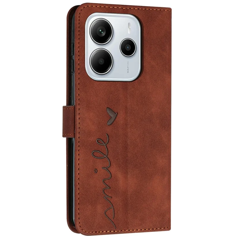 For Xiaomi Redmi Note 14 4G (163.25mm) Case Viewing Stand PU Leather Phone Cover Imprinted Heart Pattern - Brown