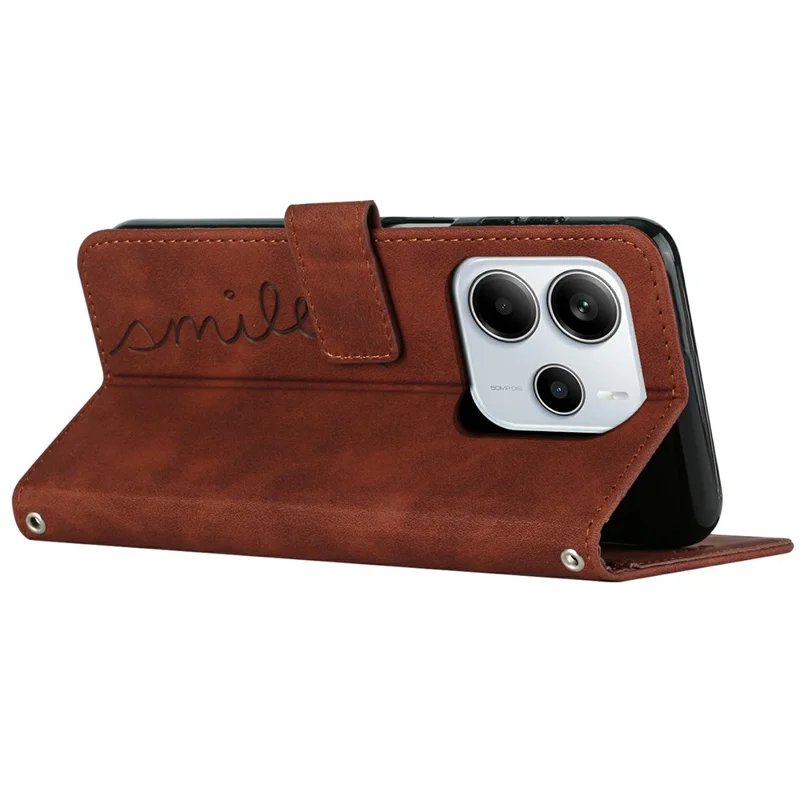 For Xiaomi Redmi Note 14 4G (163.25mm) Case Viewing Stand PU Leather Phone Cover Imprinted Heart Pattern - Brown