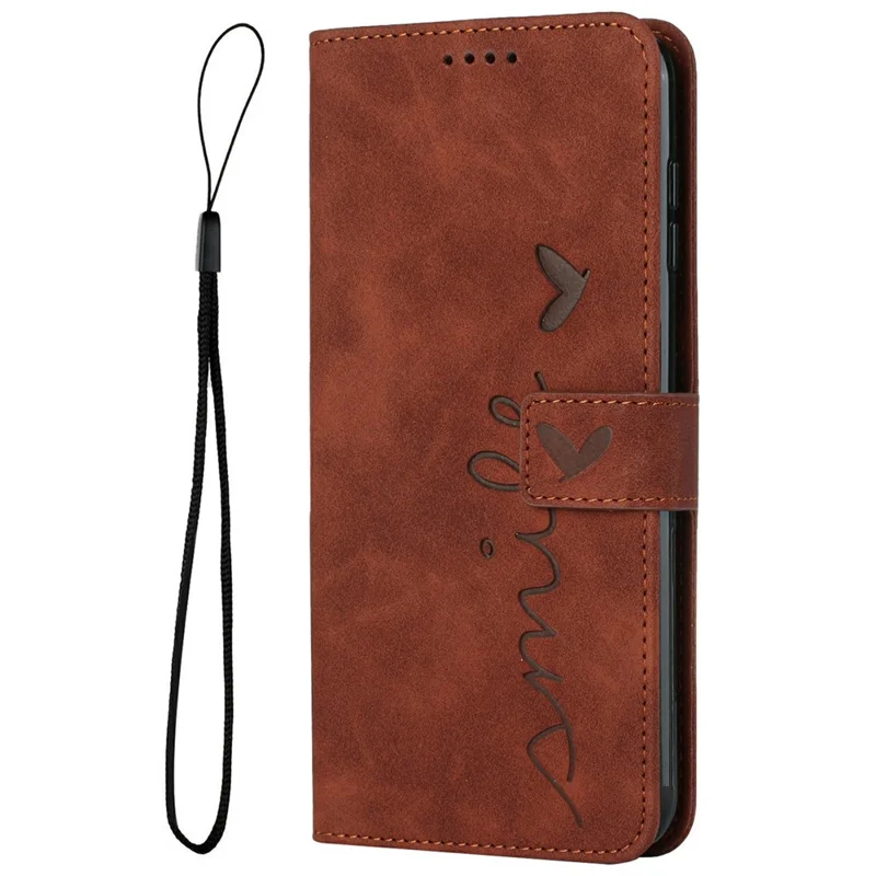For Xiaomi Redmi Note 14 4G (163.25mm) Case Viewing Stand PU Leather Phone Cover Imprinted Heart Pattern - Brown