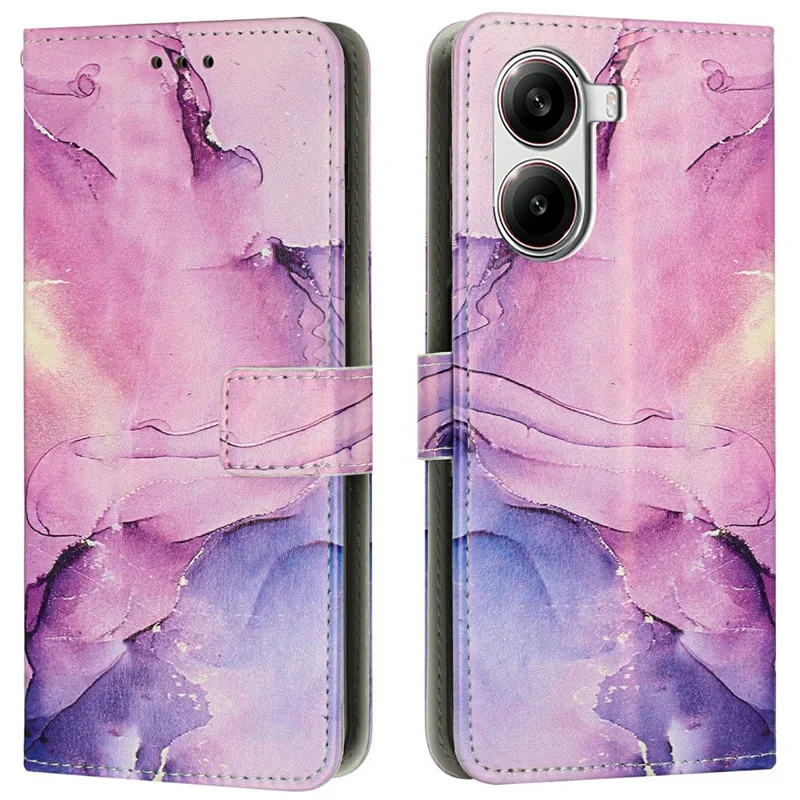 Stand Case for Xiaomi Redmi Turbo 4 5G / Poco X7 Pro 5G Marble Pattern PU Leather Wallet Phone Cover - Purple
