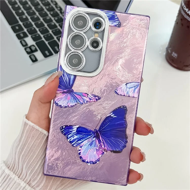 For Samsung Galaxy S25 Ultra Case Electroplated Floral Pattern IMD TPU+PC Phone Back Cover with Glass Lens Film - HU4
