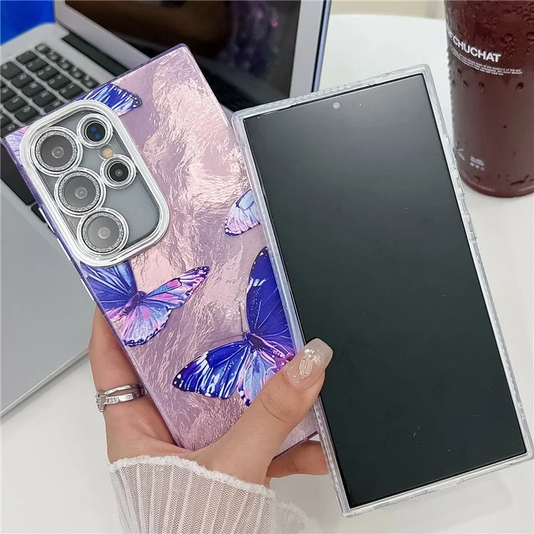 For Samsung Galaxy S25 Ultra Case Electroplated Floral Pattern IMD TPU+PC Phone Back Cover with Glass Lens Film - HU4