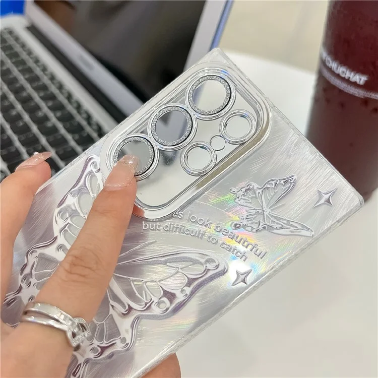 For Samsung Galaxy S25 Ultra Case Electroplated Floral Pattern IMD TPU+PC Phone Back Cover with Glass Lens Film - HU4
