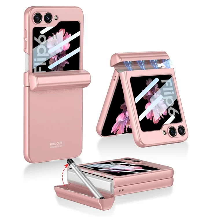 GKK 10803 Hülle für Samsung Galaxy Z Flip6 5G mit Stylus Magnetisches Scharnier Handyhülle mit integriertem Displayschutz - Rosa