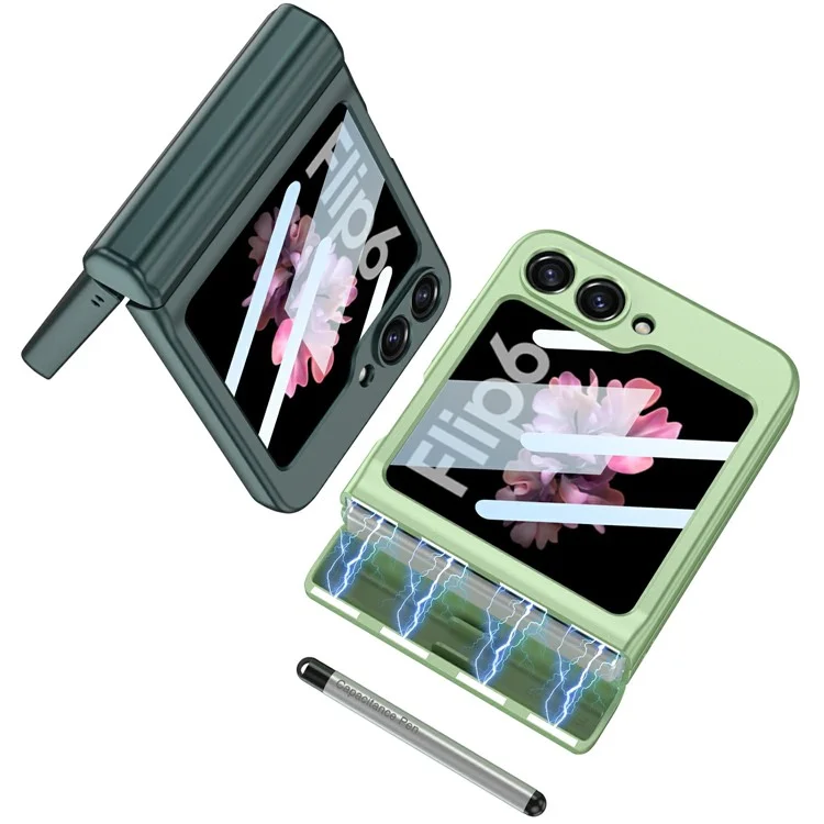 GKK 10803 Hülle für Samsung Galaxy Z Flip6 5G mit Stylus Magnetisches Scharnier Handyhülle mit integriertem Displayschutz - Rosa