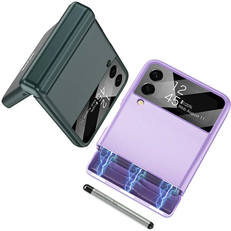 GKK 10803 Pour Étui Samsung Galaxy Z Flip3 5G avec Stylo et Charnière Magnétique, Protection d'Écran Intégrée - Violet