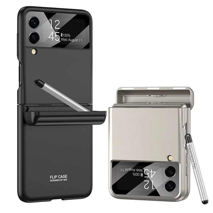 GKK 10803 Pour Étui Samsung Galaxy Z Flip3 5G avec Stylo et Charnière Magnétique, Protection d'Écran Intégrée - Violet