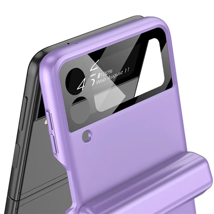 GKK 10803 Pour Étui Samsung Galaxy Z Flip3 5G avec Stylo et Charnière Magnétique, Protection d'Écran Intégrée - Violet
