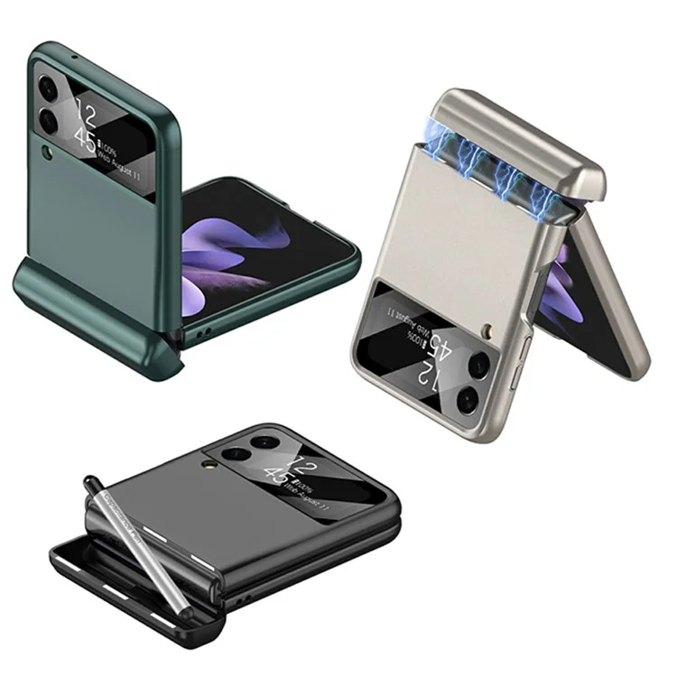 GKK 10803 Pour Étui Samsung Galaxy Z Flip3 5G avec Stylo et Charnière Magnétique, Protection d'Écran Intégrée - Violet