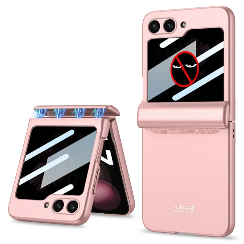 GKK 10691 For Samsung Galaxy Z Flip5 5G Case with Privacy Screen Film Magnetic Hinge Protection Phone Cover - Pink
