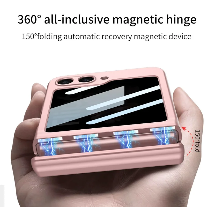 GKK 10691 For Samsung Galaxy Z Flip5 5G Case with Privacy Screen Film Magnetic Hinge Protection Phone Cover - Pink