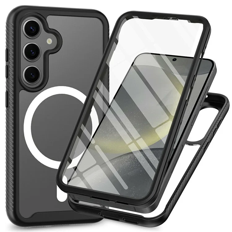 Pour Samsung Galaxy S25 Étui Magnétique PC+TPU Housse de Protection avec Film de Protection d'Écran PET Protection Intégrale - Noir