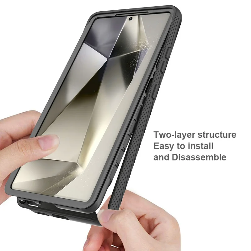 Чехол для Samsung Galaxy S25 Ultra с магнитной фиксацией, ПК+ТПУ корпус с защитной ПЭТ-пленкой для всесторонней защиты - Черный