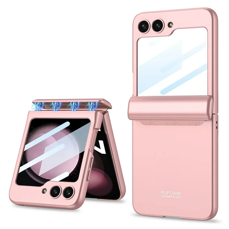 GKK 10691 For Samsung Galaxy Z Flip5 5G Case with Clear Screen Film Magnetic Hinge Protection Phone Cover - Pink