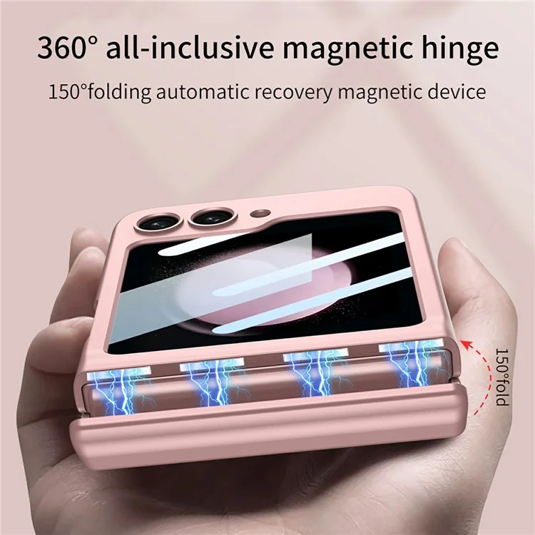 GKK 10691 For Samsung Galaxy Z Flip5 5G Case with Clear Screen Film Magnetic Hinge Protection Phone Cover - Pink