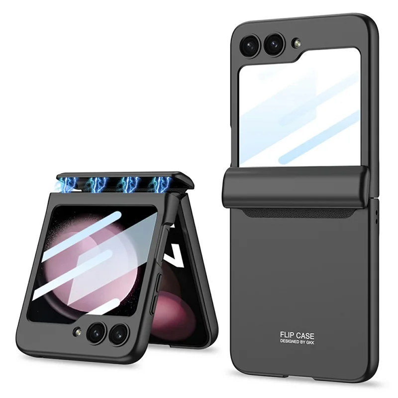 GKK 10691 For Samsung Galaxy Z Flip5 5G Case with Clear Screen Film Magnetic Hinge Protection Phone Cover - Black