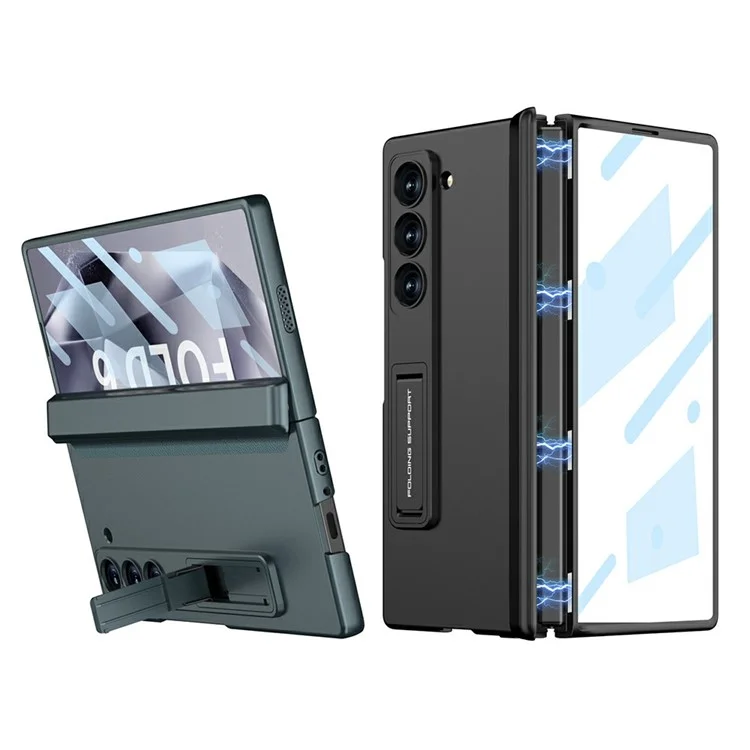 GKK 10691 For Samsung Galaxy Z Fold6 5G Case with Clear Screen Film Magnetic Hinge Kickstand Phone Cover - Black