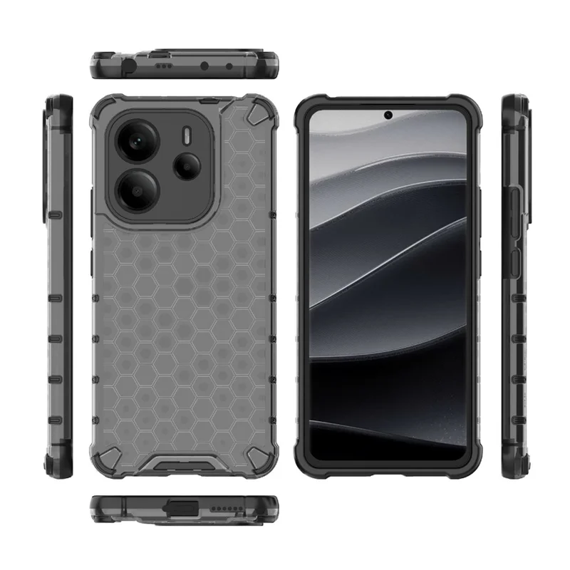 For Xiaomi Redmi Note 14 4G (163.25mm) Case PC + TPU Phone Cover Honeycomb Shape - Black