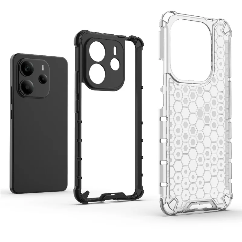 For Xiaomi Redmi Note 14 4G (163.25mm) Case PC + TPU Phone Cover Honeycomb Shape - Black