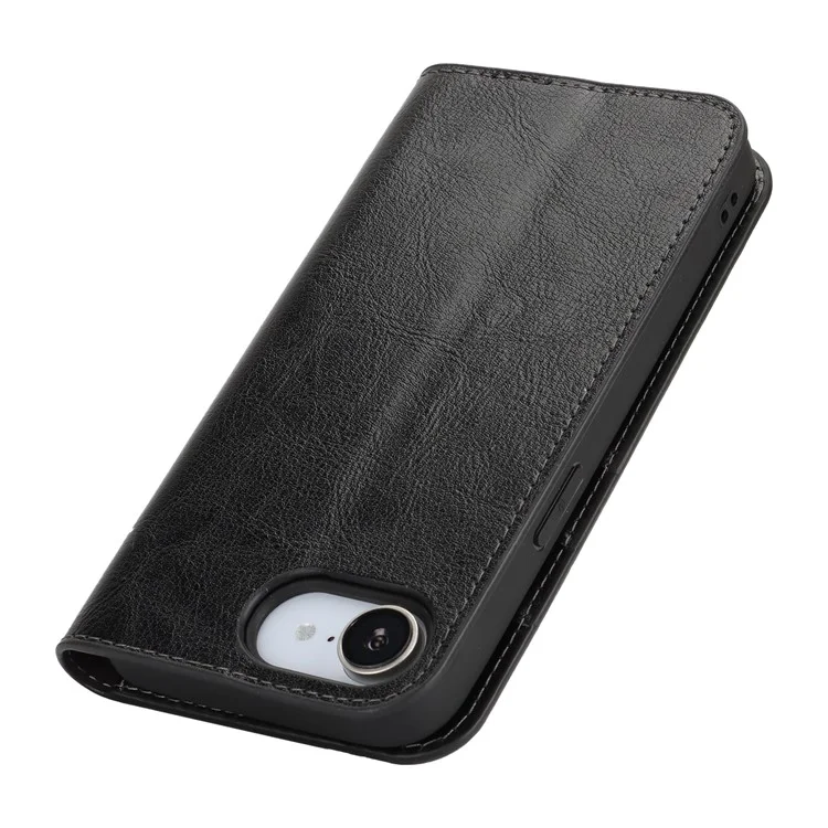 Pour iPhone SE (2025) Étui Texture Cheval Fou Portefeuille en cuir fendu Housse de téléphone - Noir
