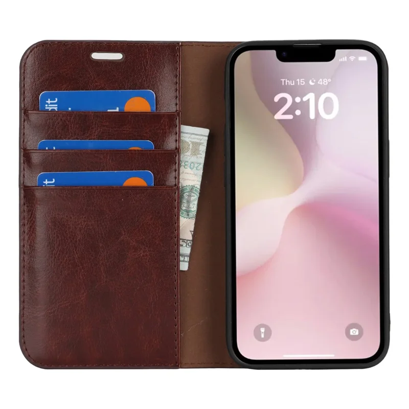For iPhone 17e / 16e Case Crazy Horse Texture Split Leather Wallet Phone Cover - Dark Brown