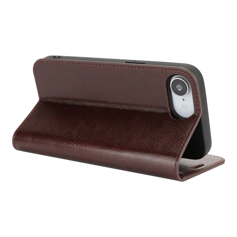 For iPhone 17e / 16e Case Crazy Horse Texture Split Leather Wallet Phone Cover - Dark Brown
