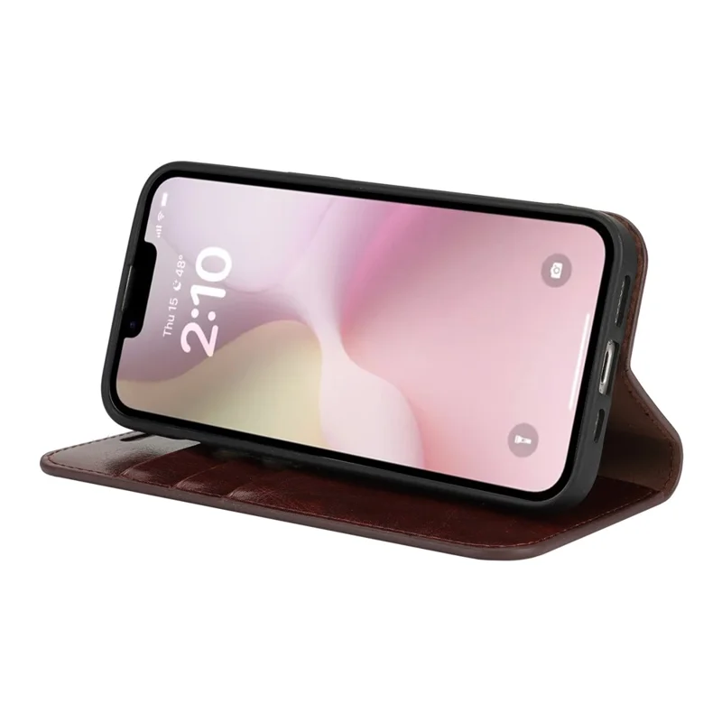 For iPhone 17e / 16e Case Crazy Horse Texture Split Leather Wallet Phone Cover - Dark Brown