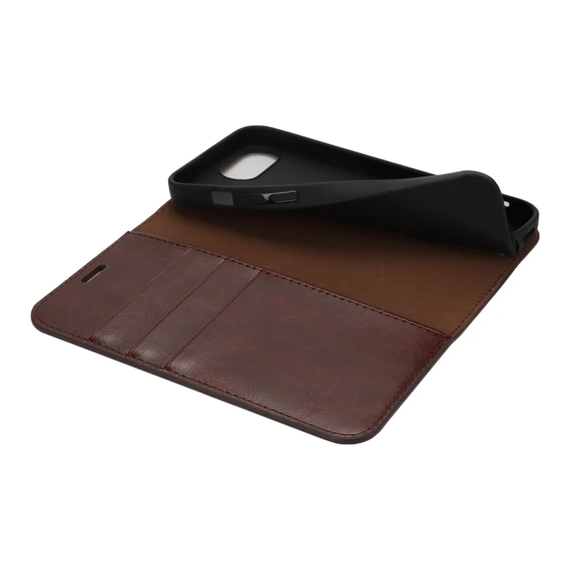 For iPhone 17e / 16e Case Crazy Horse Texture Split Leather Wallet Phone Cover - Dark Brown