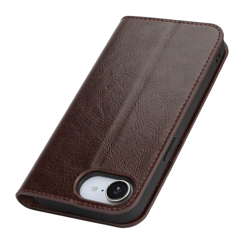 For iPhone 17e / 16e Case Crazy Horse Texture Split Leather Wallet Phone Cover - Dark Brown