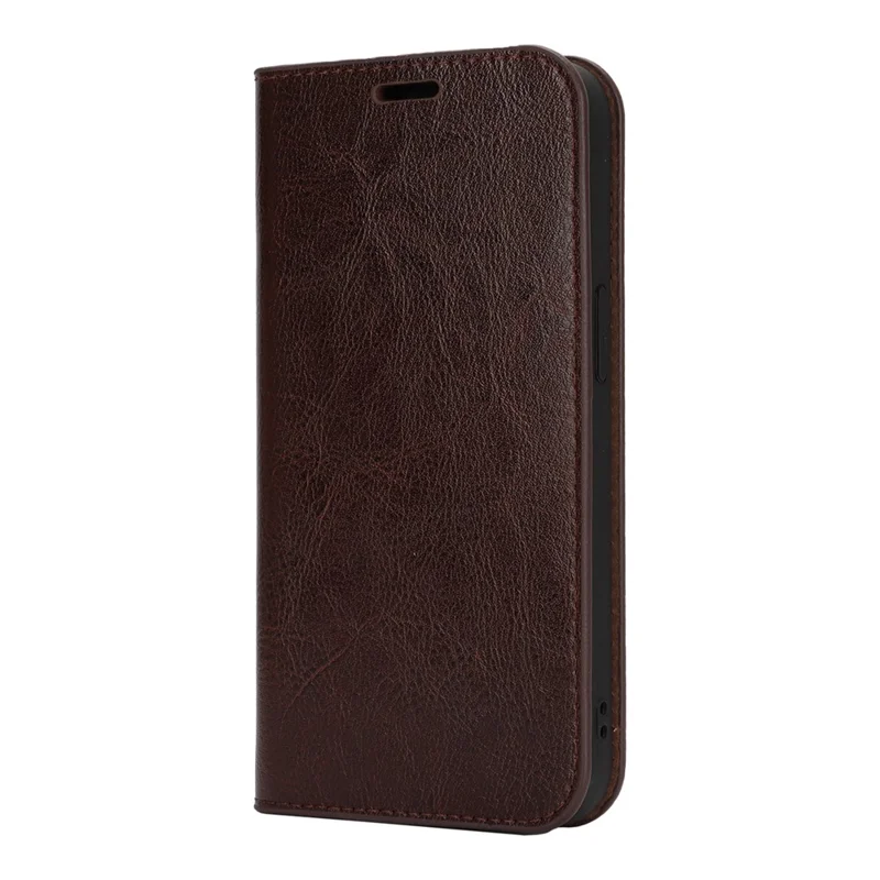 For iPhone 17e / 16e Case Crazy Horse Texture Split Leather Wallet Phone Cover - Dark Brown