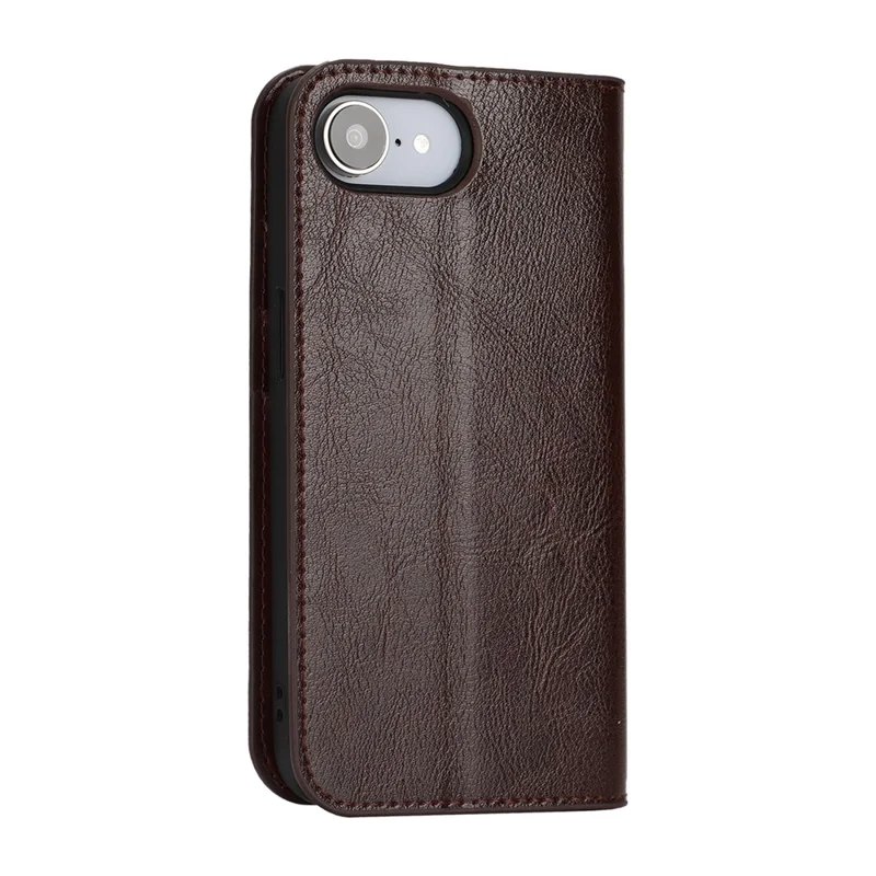 For iPhone 17e / 16e Case Crazy Horse Texture Split Leather Wallet Phone Cover - Dark Brown