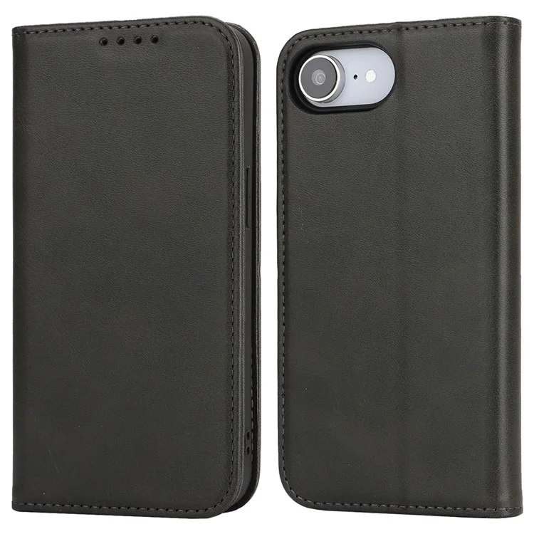 Étui pour iPhone SE (2025) en Cuir PU Texturé Façon Veau avec Fermeture Magnétique - Noir