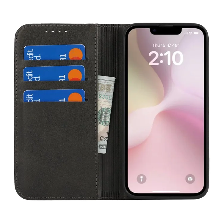 Étui pour iPhone SE (2025) en Cuir PU Texturé Façon Veau avec Fermeture Magnétique - Noir