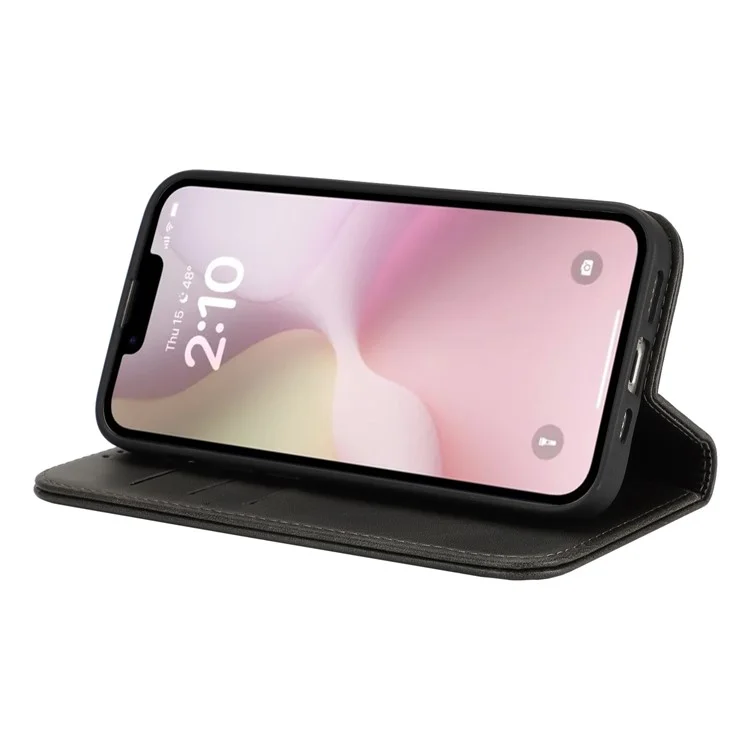 Étui pour iPhone SE (2025) en Cuir PU Texturé Façon Veau avec Fermeture Magnétique - Noir
