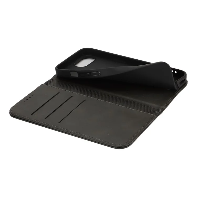 Étui pour iPhone SE (2025) en Cuir PU Texturé Façon Veau avec Fermeture Magnétique - Noir