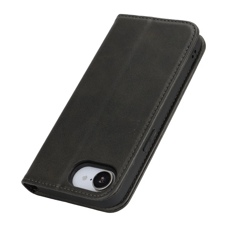 Étui pour iPhone SE (2025) en Cuir PU Texturé Façon Veau avec Fermeture Magnétique - Noir