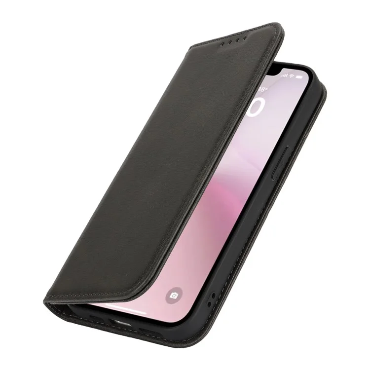 Étui pour iPhone SE (2025) en Cuir PU Texturé Façon Veau avec Fermeture Magnétique - Noir