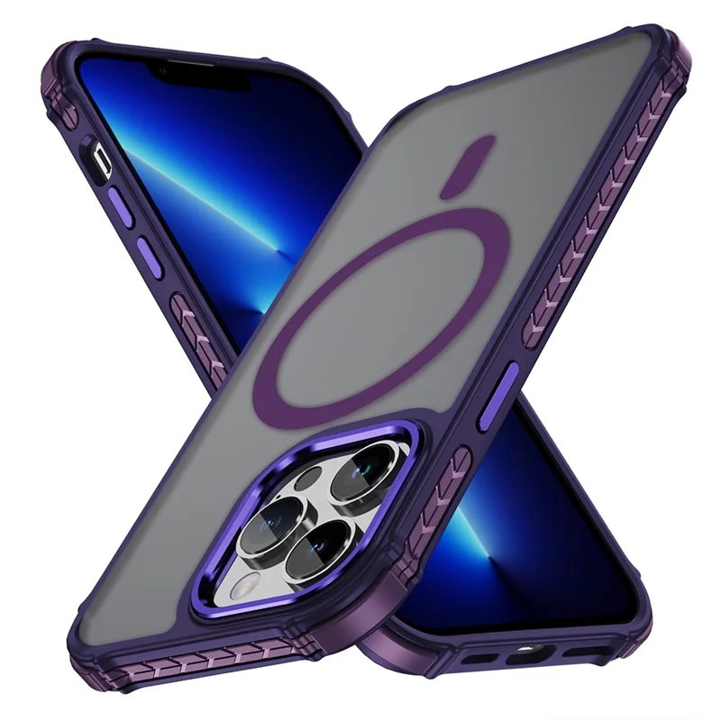 Étui pour iPhone 13 Pro Compatible avec MagSafe PC + TPU Aspect Peau Coque Arrière - Violet