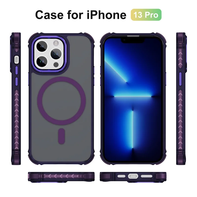Étui pour iPhone 13 Pro Compatible avec MagSafe PC + TPU Aspect Peau Coque Arrière - Violet