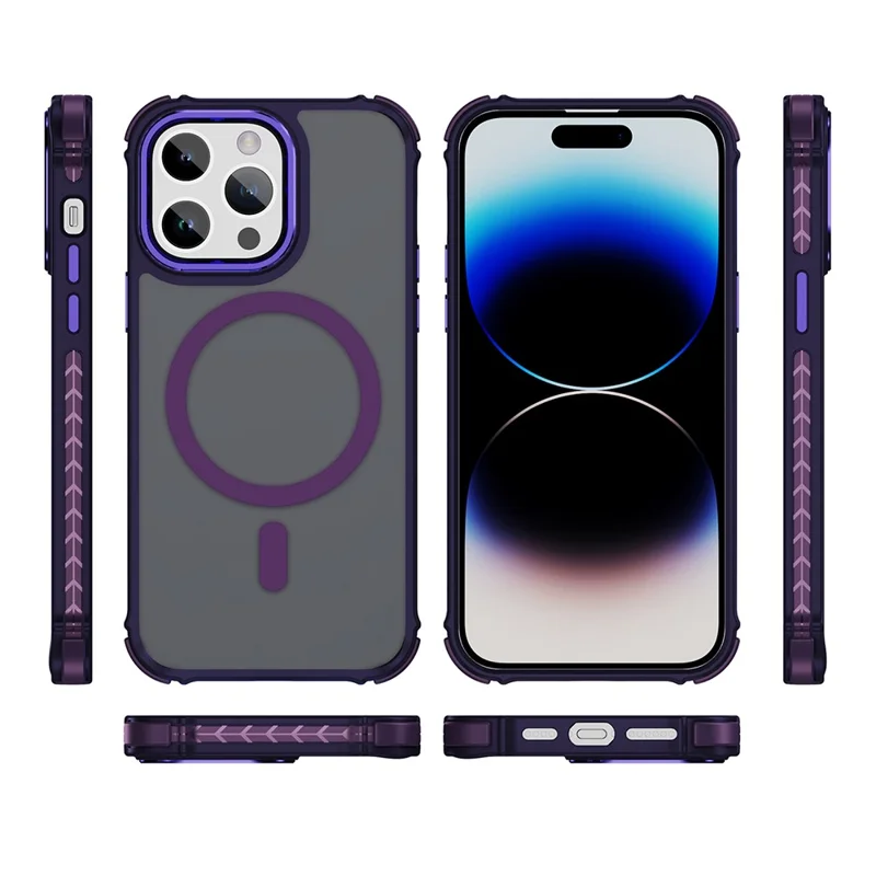 Чехол для iPhone 14 Pro Max совместимый с MagSafe, из ПК + ТПУ, ощущение кожи, фиолетовый