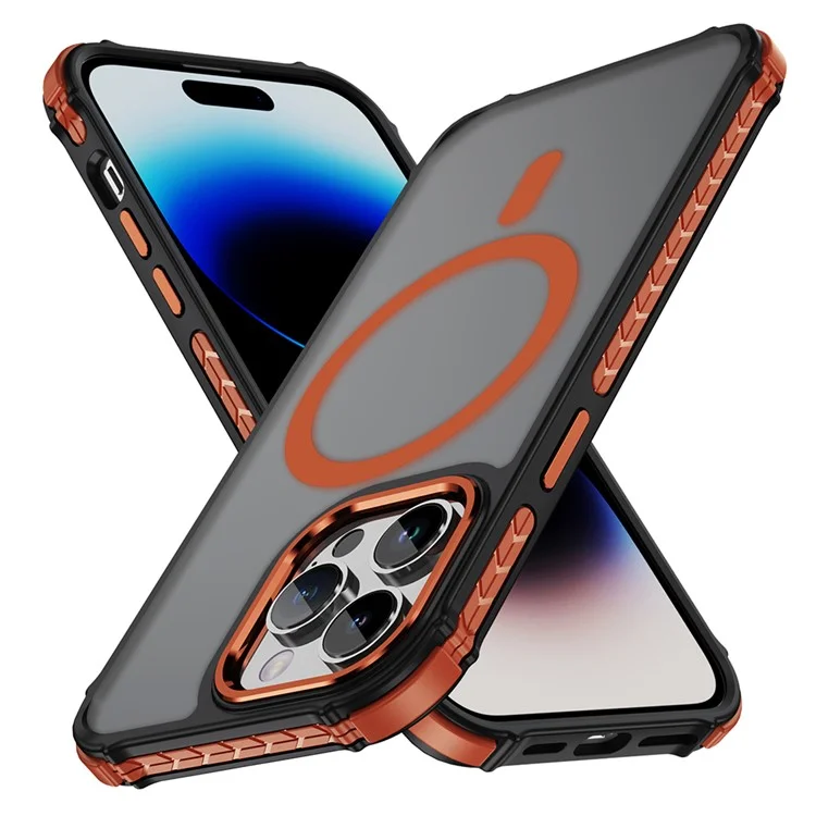 Étui compatible avec iPhone 14 Pro avec MagSafe Couverture arrière en PC + TPU Sensation de peau - Orange