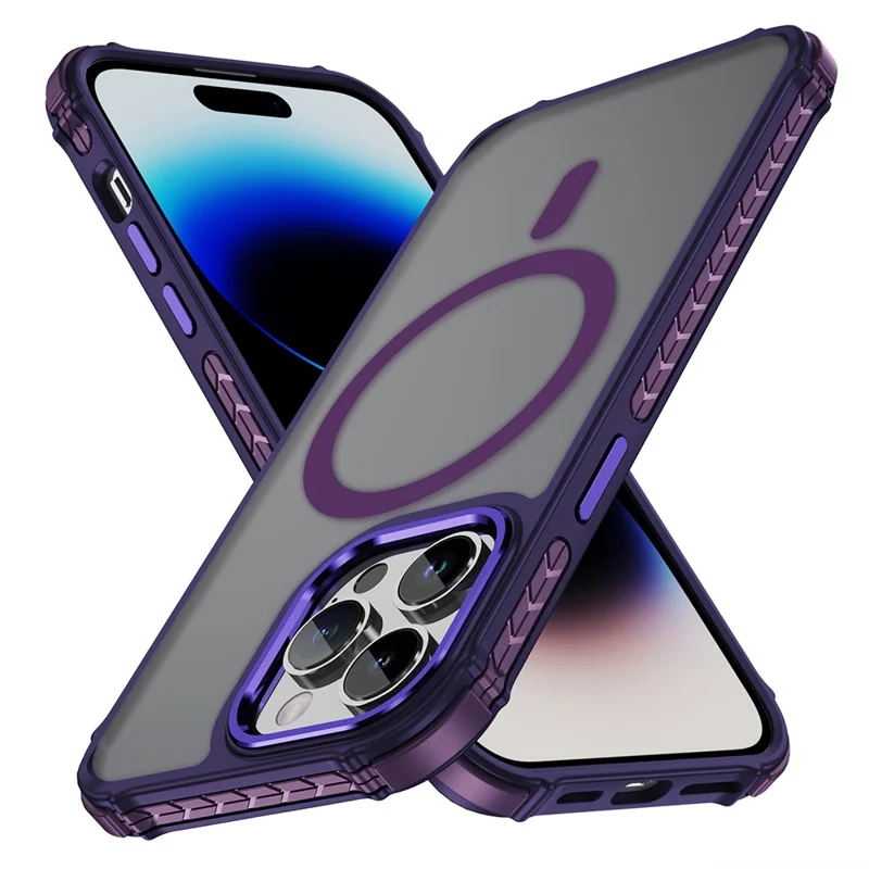 Coque pour iPhone 14 Pro Compatible avec MagSafe PC + TPU Effet Peau Housse Arrière - Violet