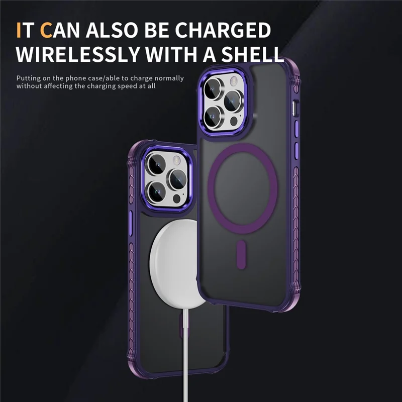 Coque pour iPhone 14 Pro Compatible avec MagSafe PC + TPU Effet Peau Housse Arrière - Violet
