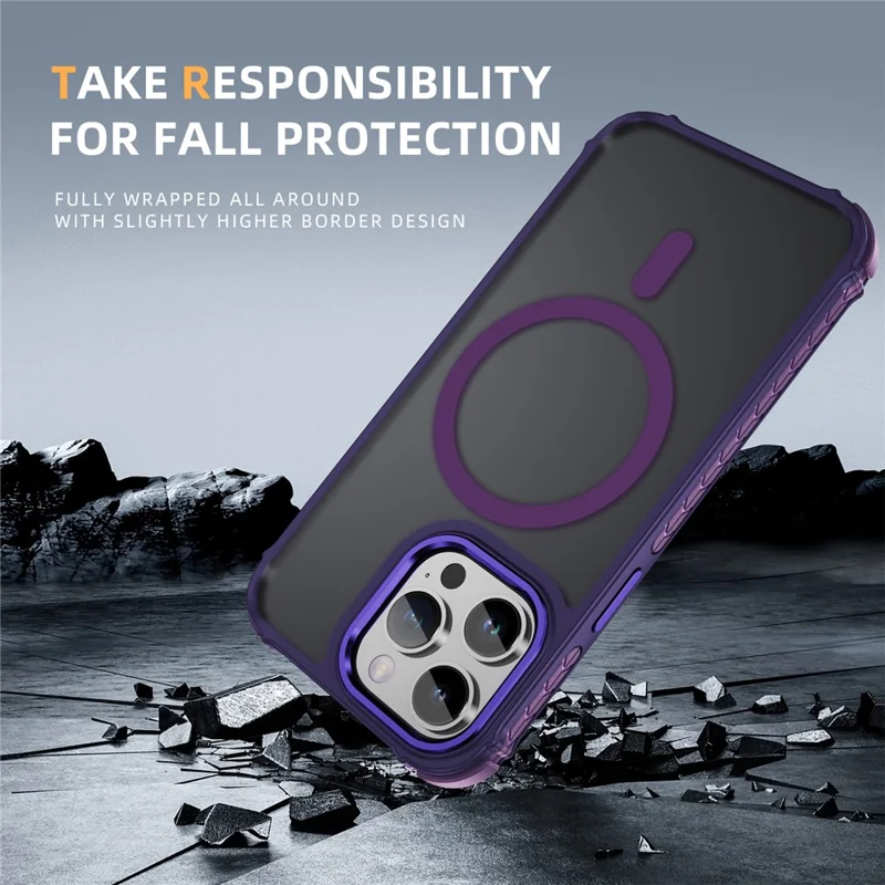 Coque pour iPhone 14 Pro Compatible avec MagSafe PC + TPU Effet Peau Housse Arrière - Violet