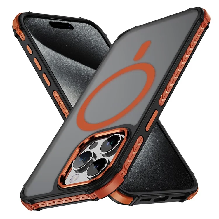 Funda para iPhone 15 Pro Max Compatible con MagSafe de PC + TPU con Sensación de Piel - Naranja