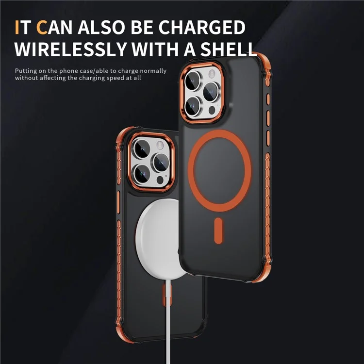 Funda para iPhone 15 Pro Max Compatible con MagSafe de PC + TPU con Sensación de Piel - Naranja