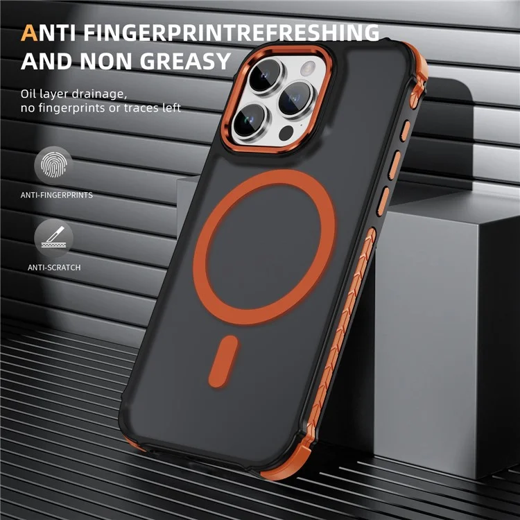 Funda para iPhone 15 Pro Max Compatible con MagSafe de PC + TPU con Sensación de Piel - Naranja