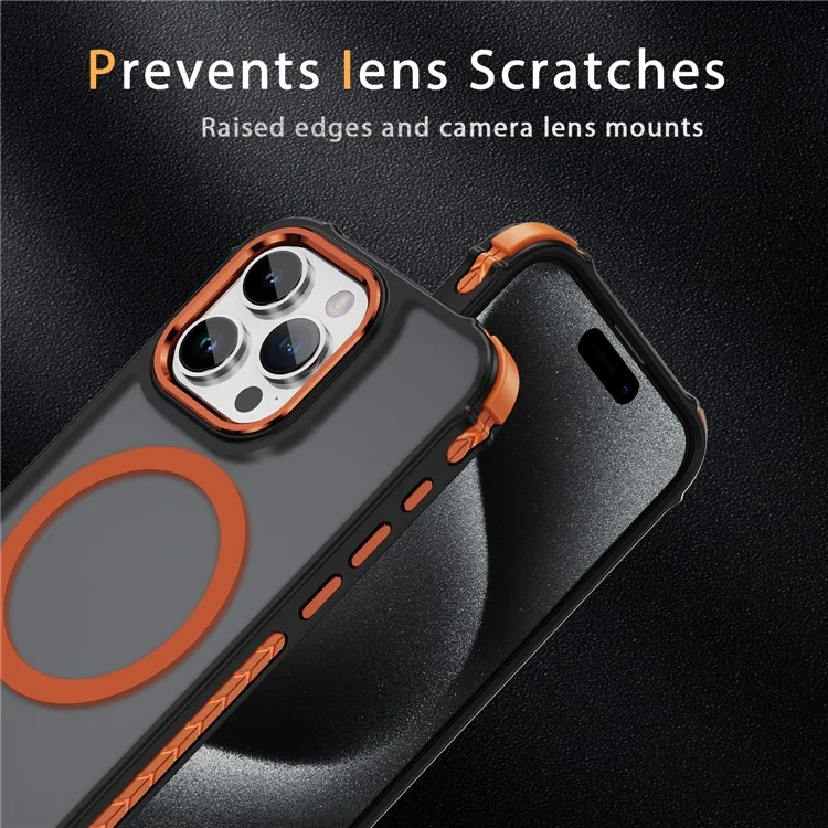 Funda para iPhone 15 Pro Max Compatible con MagSafe de PC + TPU con Sensación de Piel - Naranja