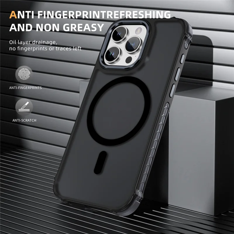For iPhone 15 Pro Max Case Compatible with MagSafe PC + TPU Skin Feeling Back Cover - Black