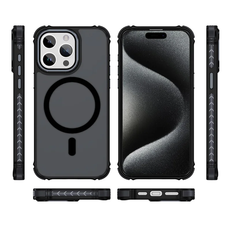 For iPhone 15 Pro Max Case Compatible with MagSafe PC + TPU Skin Feeling Back Cover - Black